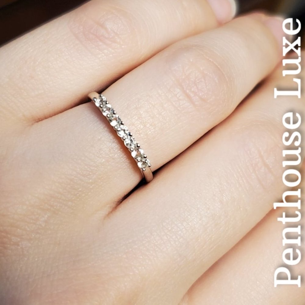 SOLID 925 Sterling Silver White Topaz Quarter Circle Band